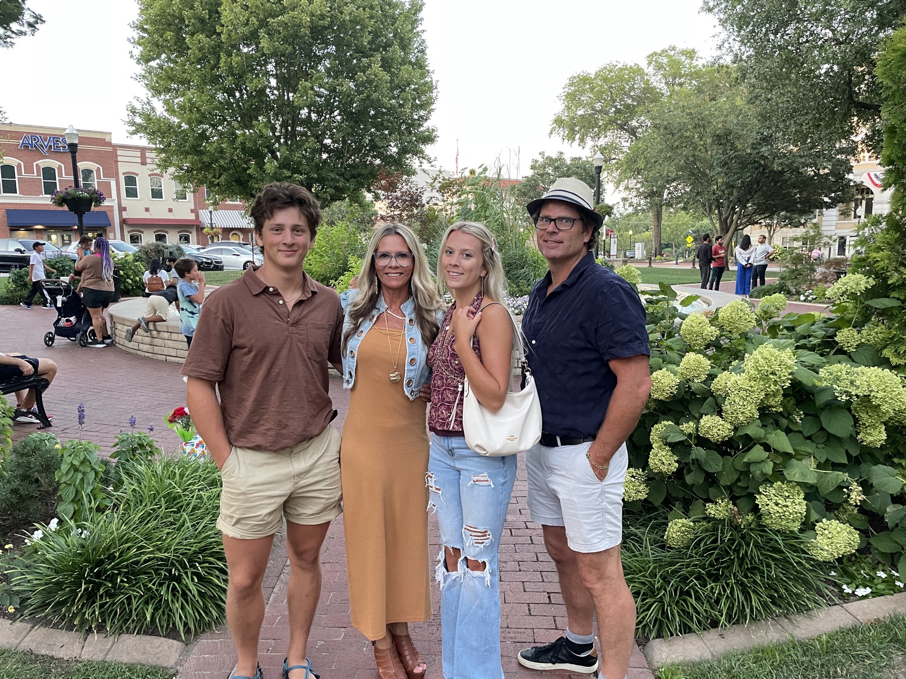 Nancy Orum with her family on the downtown square